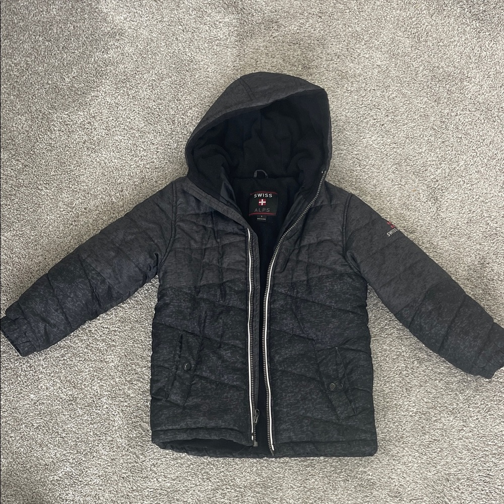 Black Kids Hooded Puffer Jacket